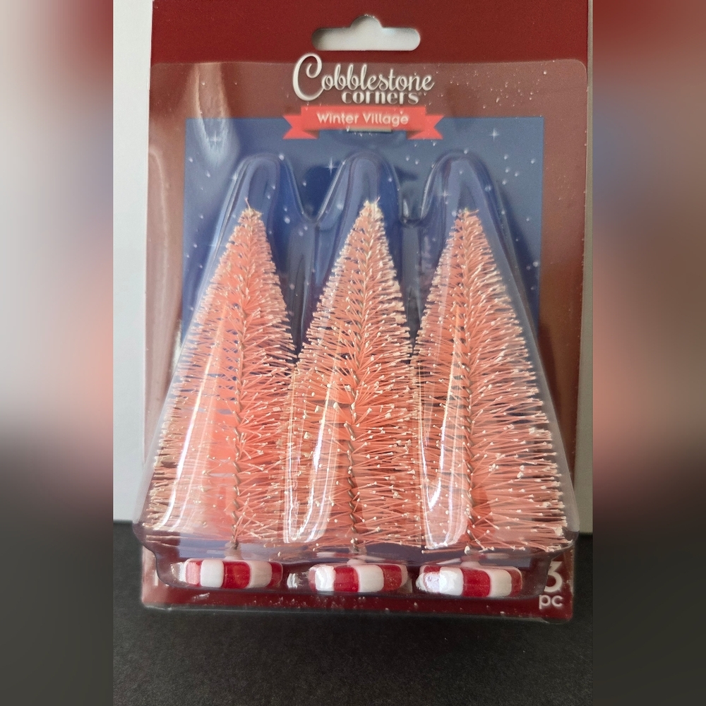 Cobblestone Corners Bottlebrush Trees Winter Village 4" Home Decor Holidays